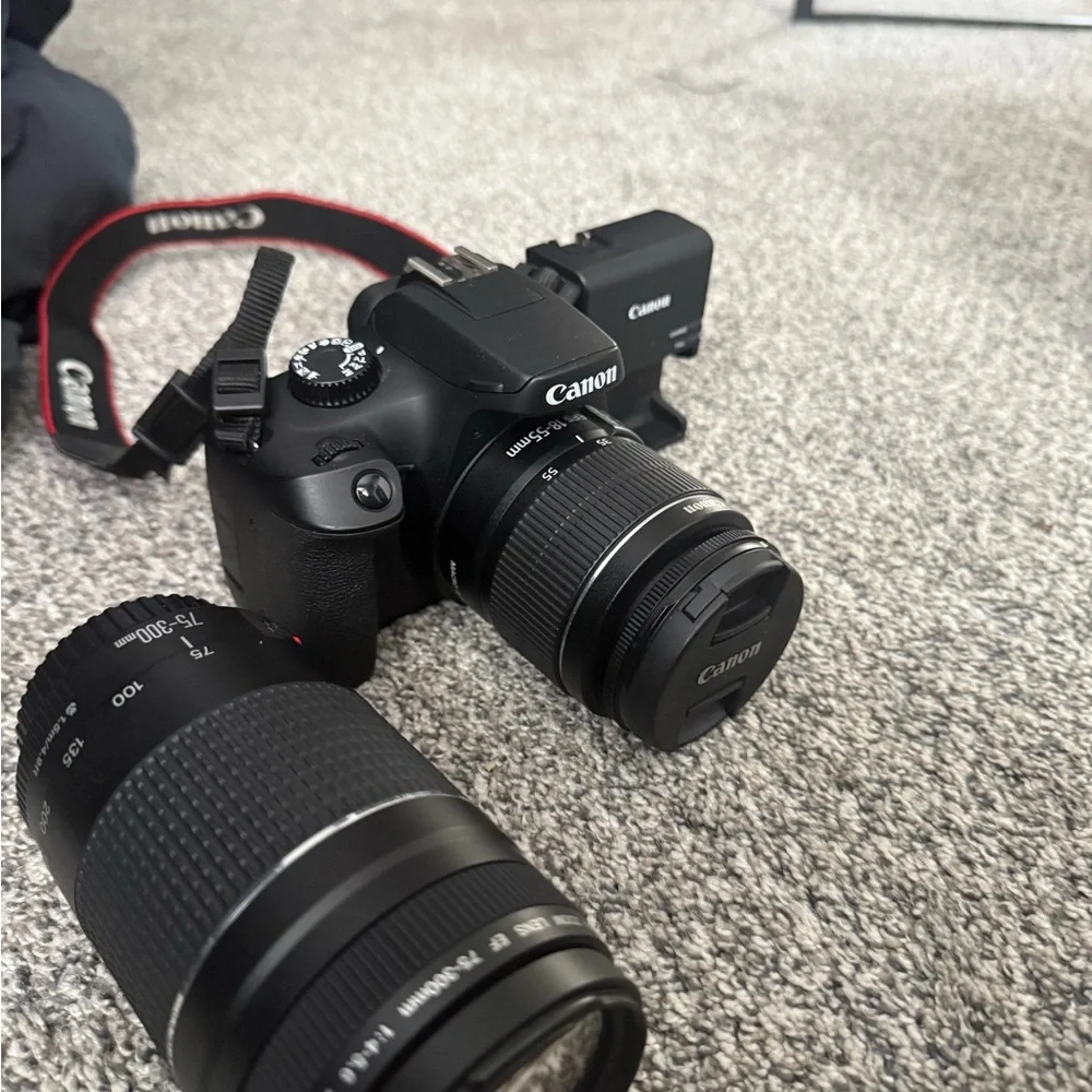 Canon Black DSLR Camera with Dual Lens Set 18-55mm 75-300mm comes with battery